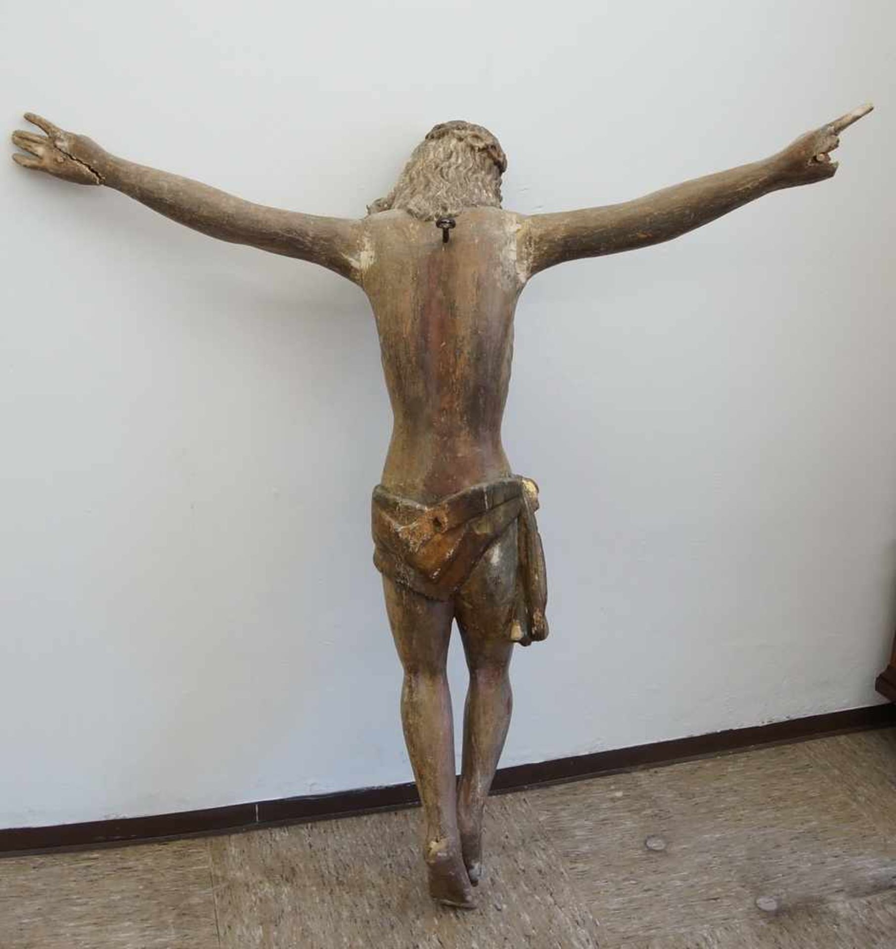Barock Korpus Christus, Holz geschnitzt und gefasst, 18. JH, besch., 127x121 cm - Bild 7 aus 7