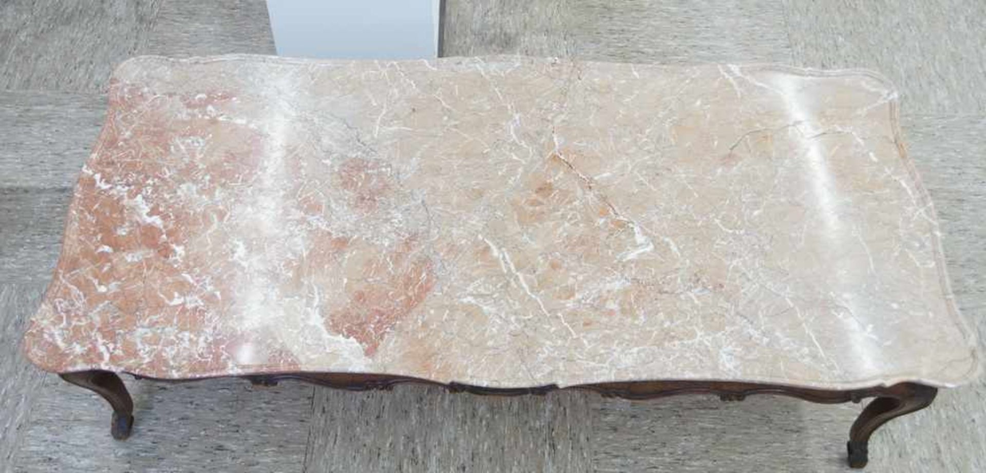 Sofatisch/Couchtisch, Holz geschnitzt mit Marmorplatte, Anfang 20. JH, 46x163x76cm - Bild 5 aus 9