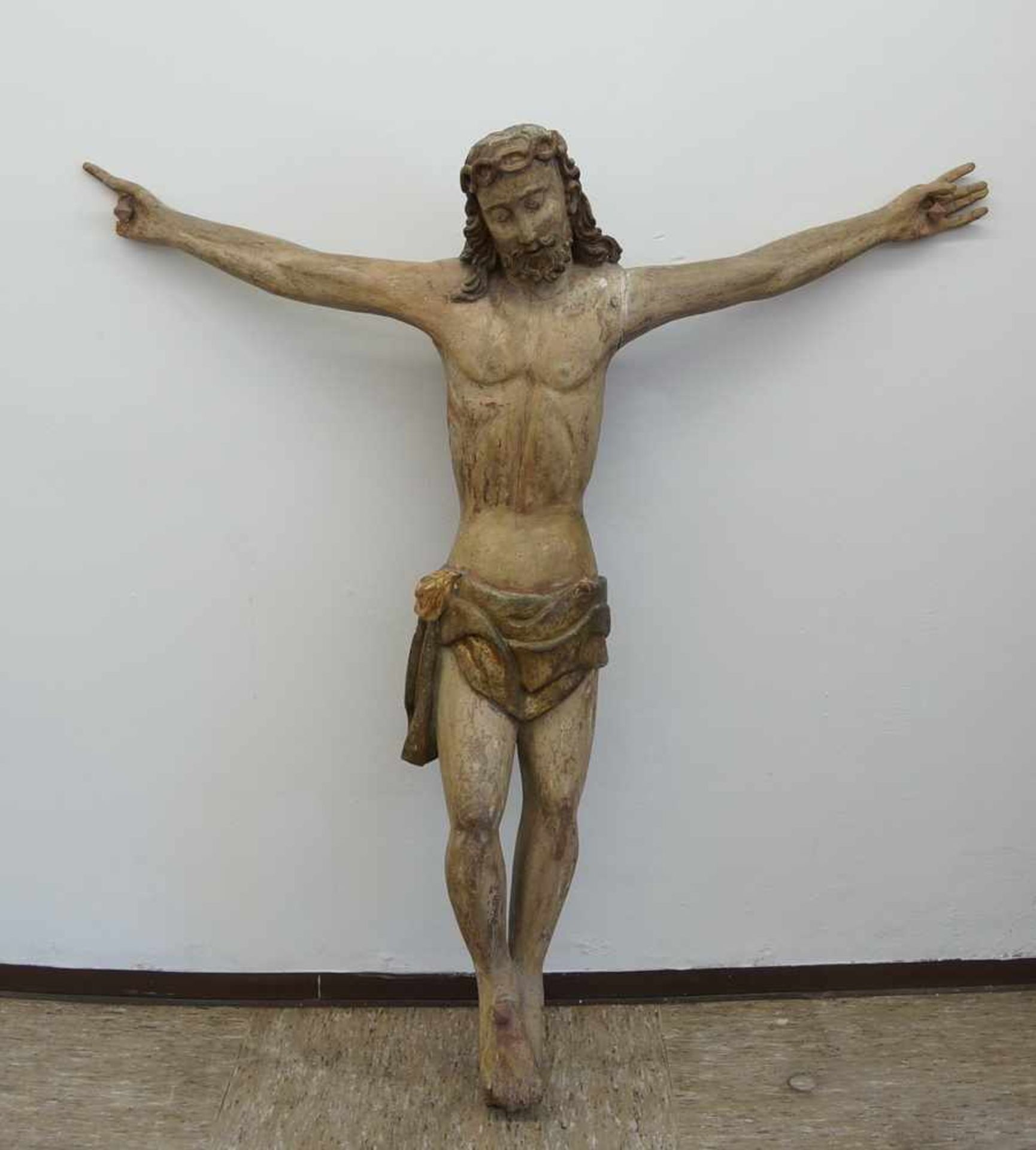 Barock Korpus Christus, Holz geschnitzt und gefasst, 18. JH, besch., 127x121 cm