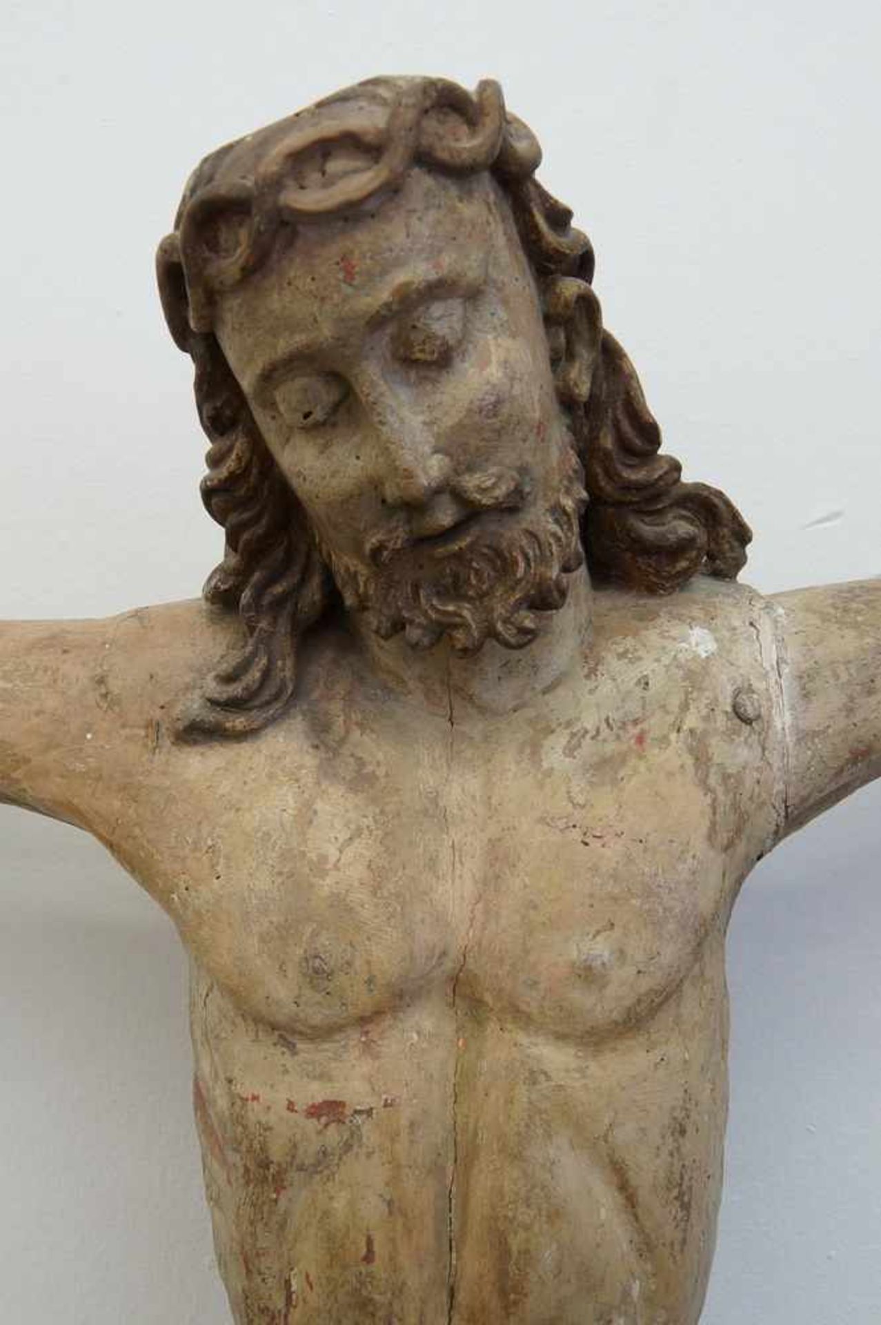 Barock Korpus Christus, Holz geschnitzt und gefasst, 18. JH, besch., 127x121 cm - Bild 3 aus 7