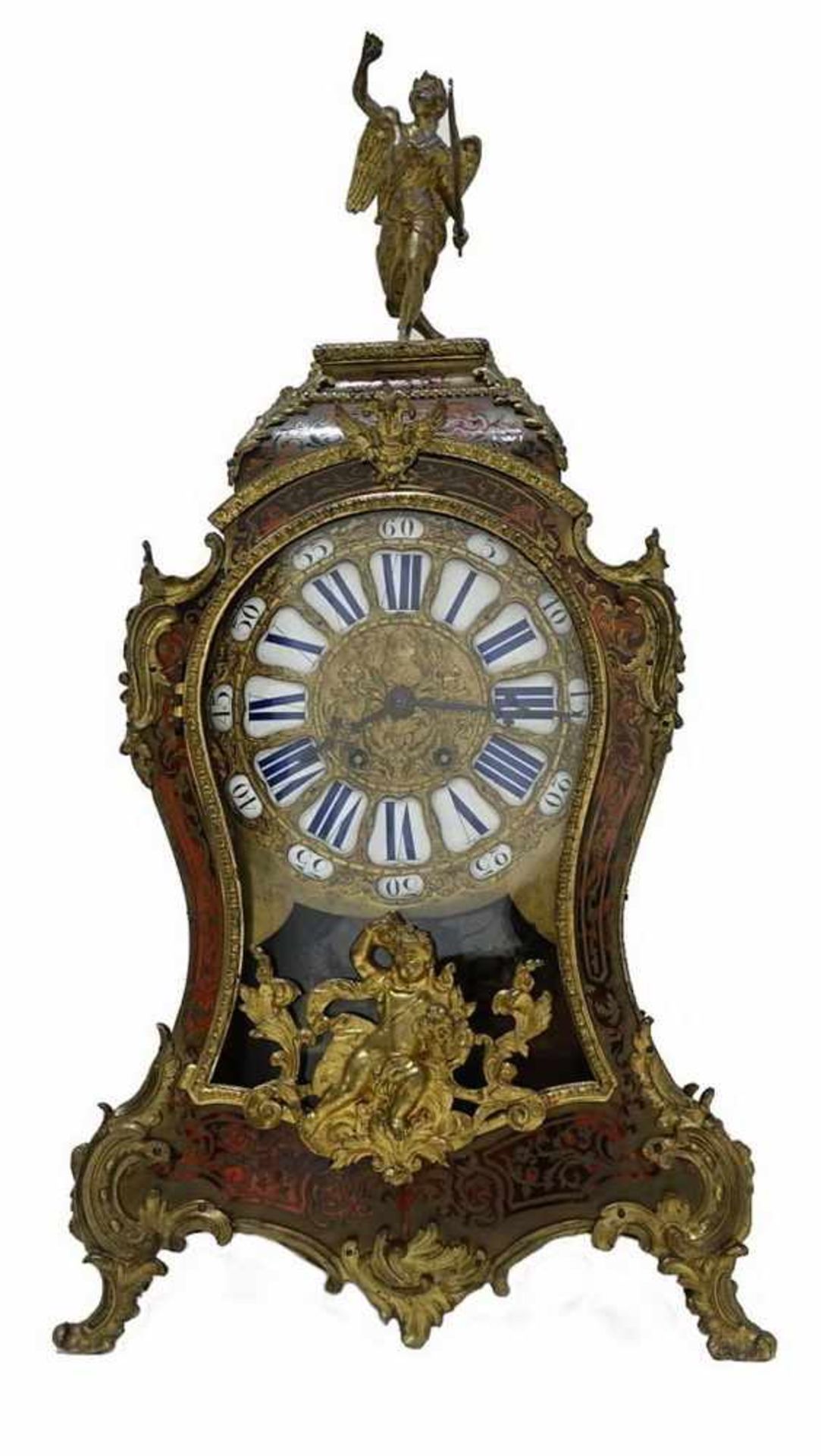 Prunkvolle Louis XIV Boulle-Optik Uhr, Messing/Schildpatt, wohl 18./19. JH, 74x35x15cm- - -24.00 %