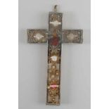 Feines Reliquienkreuz/Klosterarbeit hinter Glas, 20x12,5cm- - -24.00 % buyer's premium on the hammer