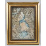 Fetzenbild / Stickbild der heiligen Immaculata, gerahmt, besch., 19. JH, 33x25,5 cm- - -24.00 %