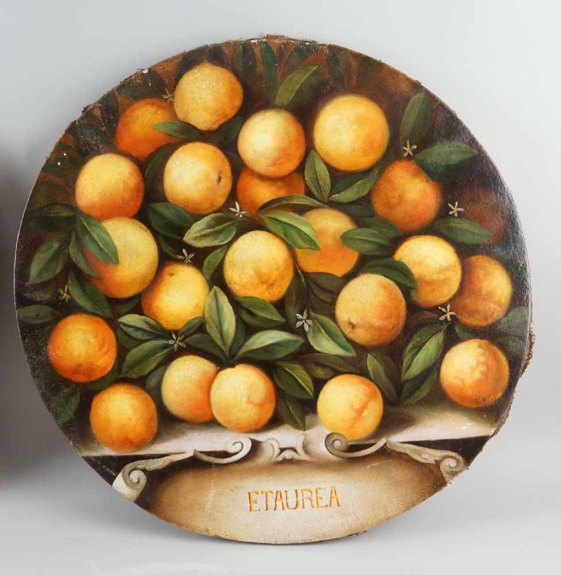Zwei runde Stilleben, Zitronen und Orangen, Öl auf Leinwand, wohl Italien um 1900,Durchmesser 59,5 - Bild 5 aus 9
