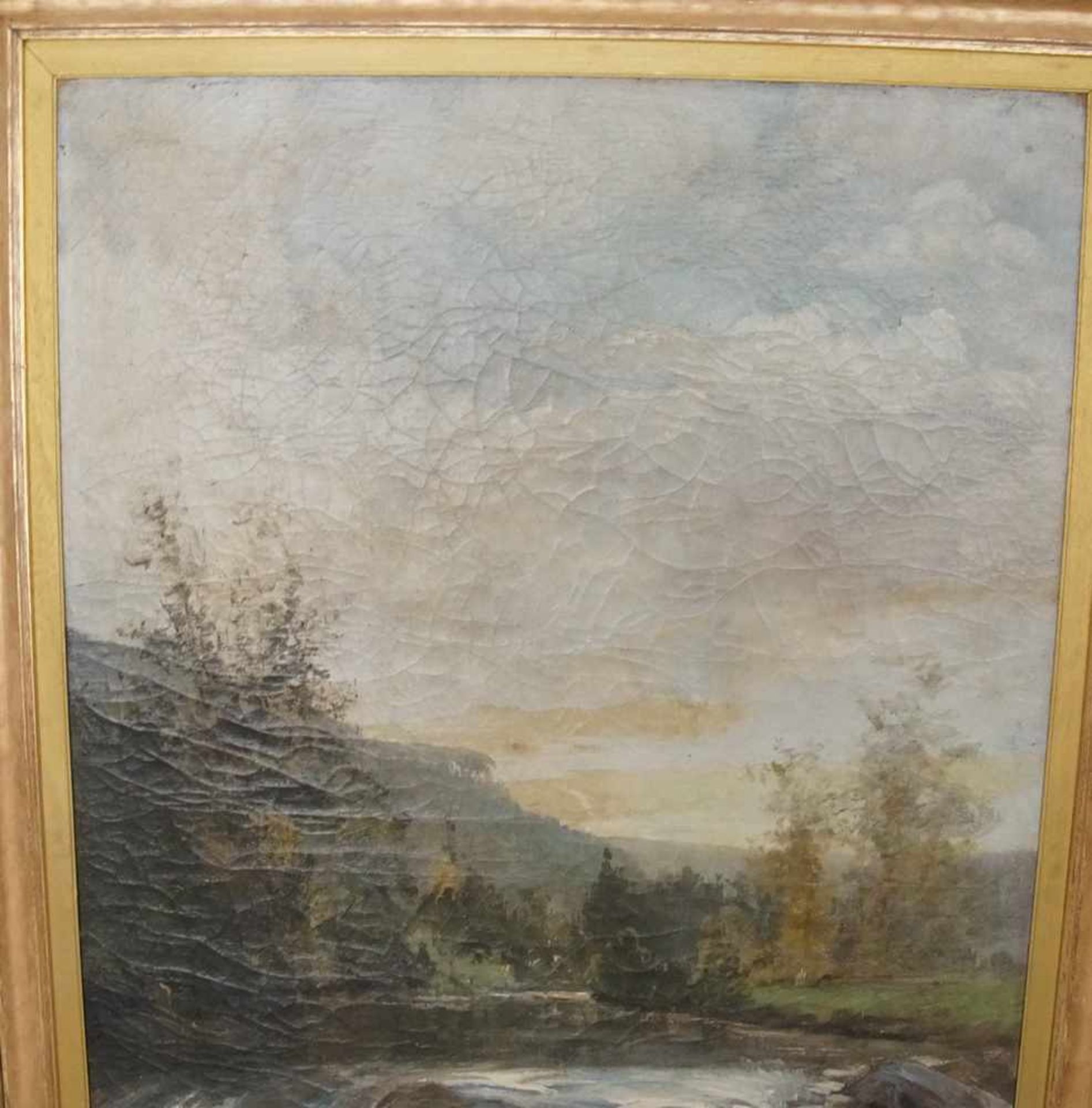 Bachlauf mit Landschaft, Öl auf Leinwand, gerahmt, signiert unl., 153x107cm- - -24.00 % buyer's - Bild 2 aus 4