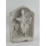 Steinrelief, Frau mit Obstkorb auf einem Pferd, 43x27x7cm- - -24.00 % buyer's premium on the