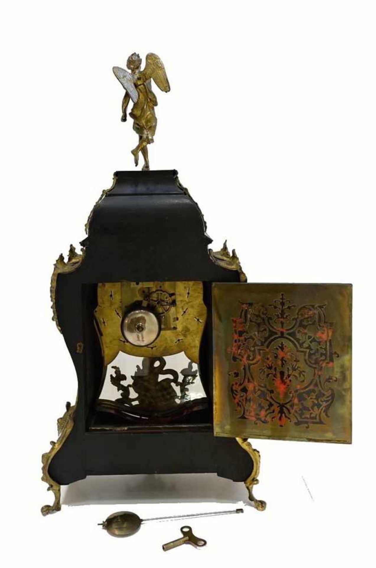 Prunkvolle Louis XIV Boulle-Optik Uhr, Messing/Schildpatt, wohl 18./19. JH, 74x35x15cm- - -24.00 % - Bild 18 aus 22