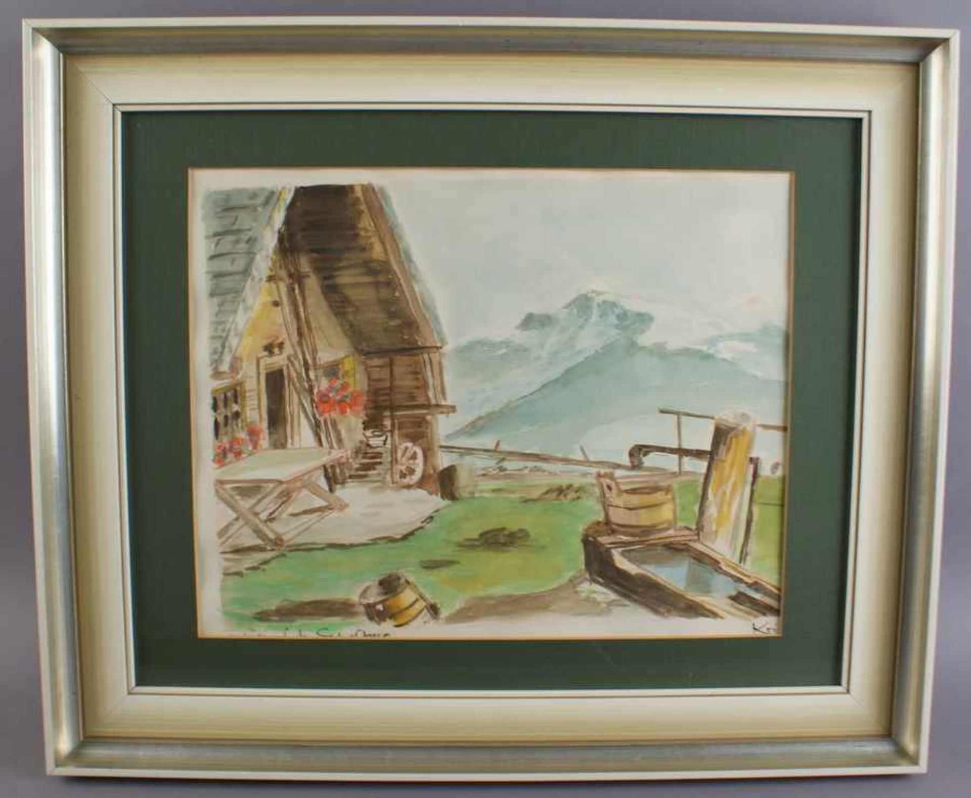 Almhütte mit Blick auf den Schafberg, Aquarell, sign. Kritz, ger., 49,5 x 59,5 cm- - -24.00 %