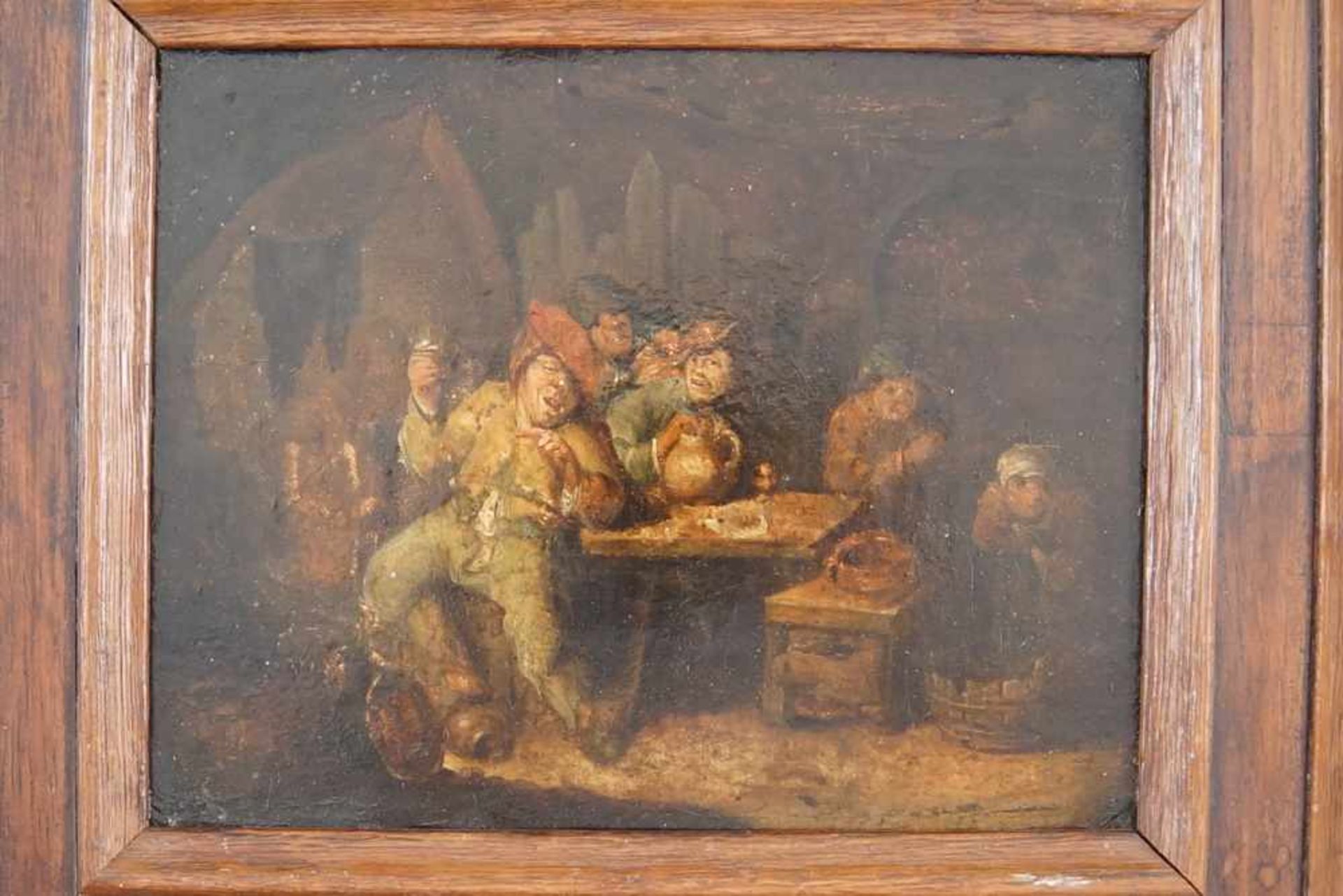 In der Bauernstube, wohl nach Adriaen van Ostade oder dessen Umkreis, Öl auf Holz, versomit - Bild 2 aus 10