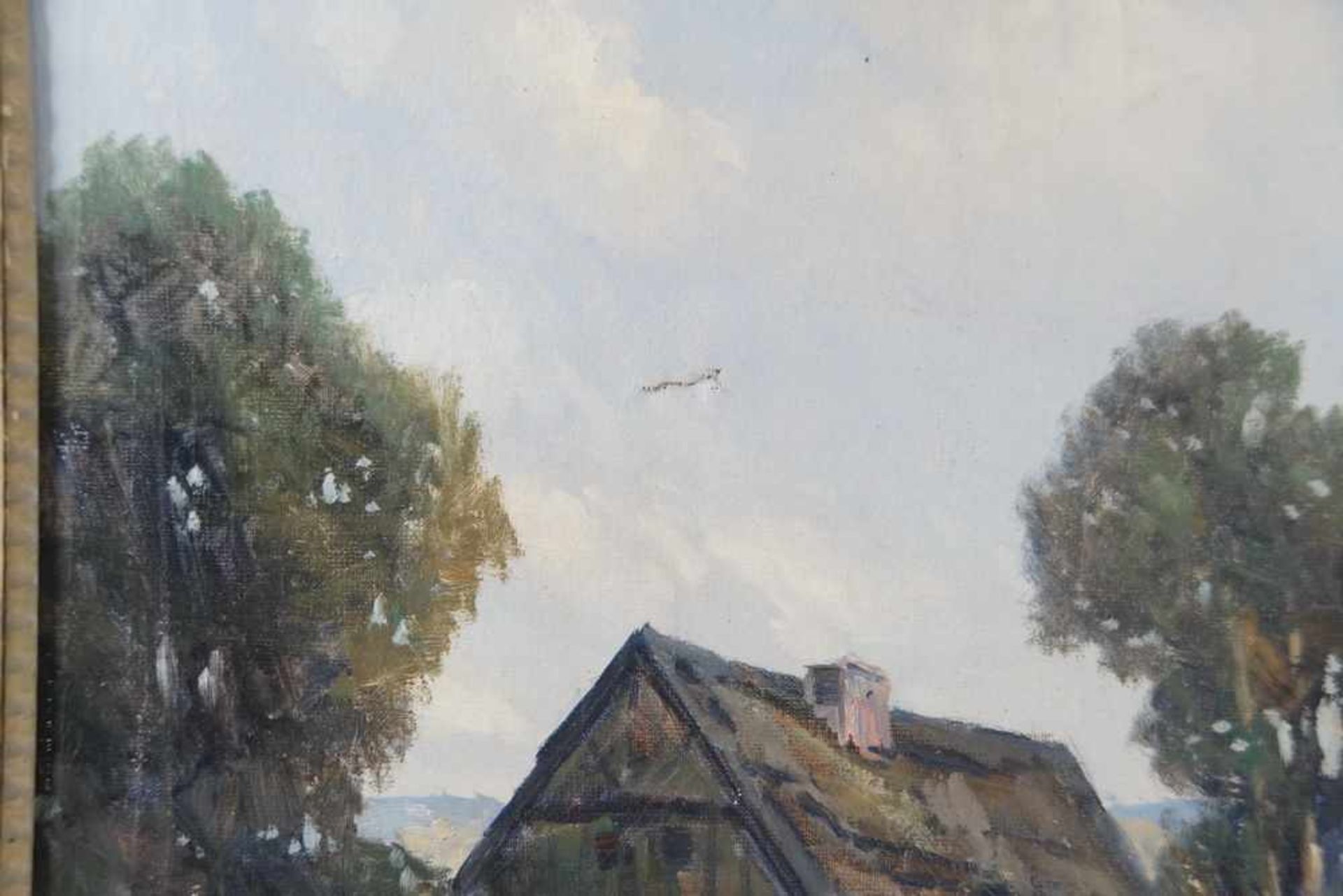 Gehöft / Anwesen mit Landschaft, Öl auf Leinwand, gerahmt, signiert, 73x99cm- - -24.00 % buyer's - Bild 3 aus 5