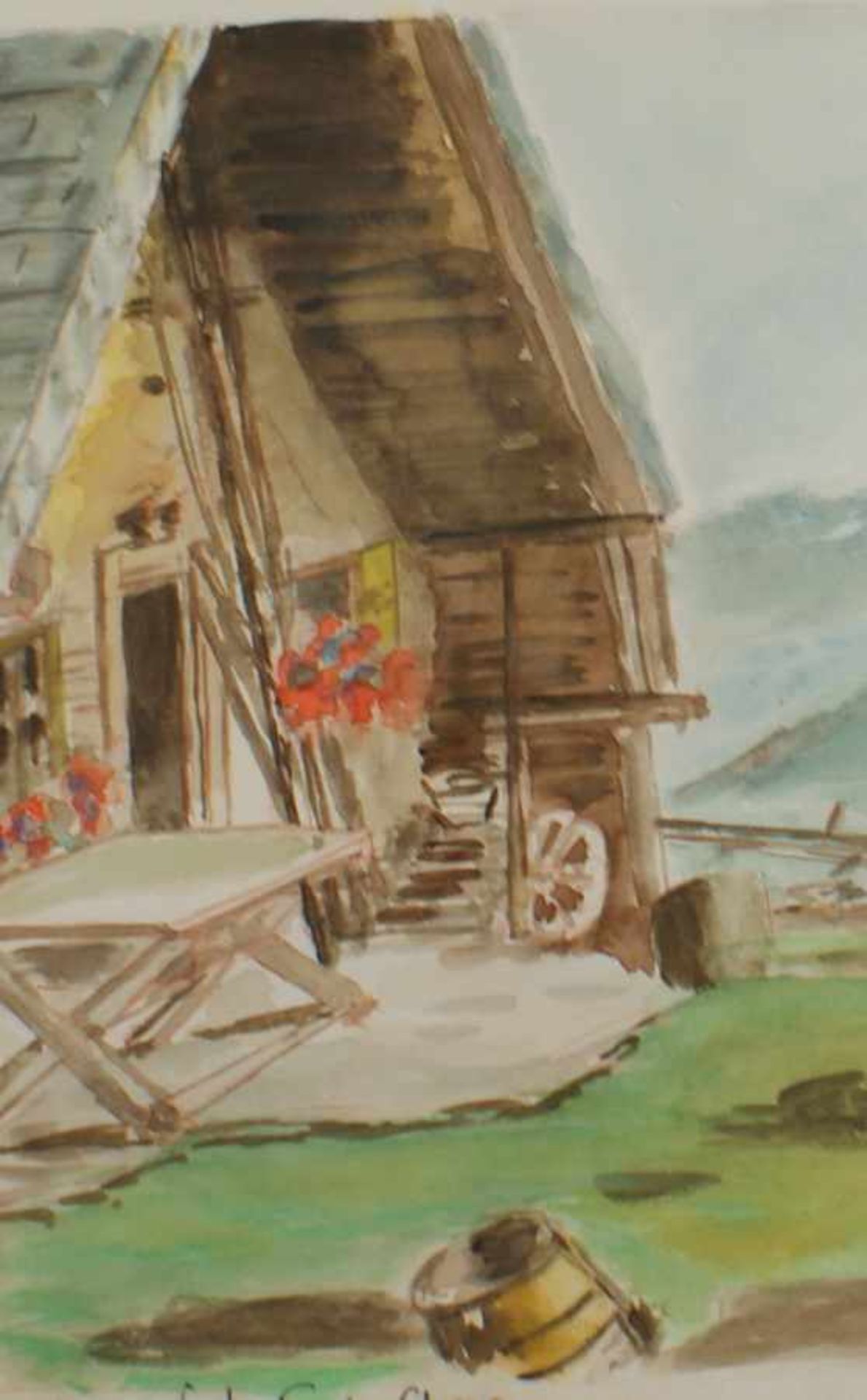 Almhütte mit Blick auf den Schafberg, Aquarell, sign. Kritz, ger., 49,5 x 59,5 cm- - -24.00 % - Bild 3 aus 4