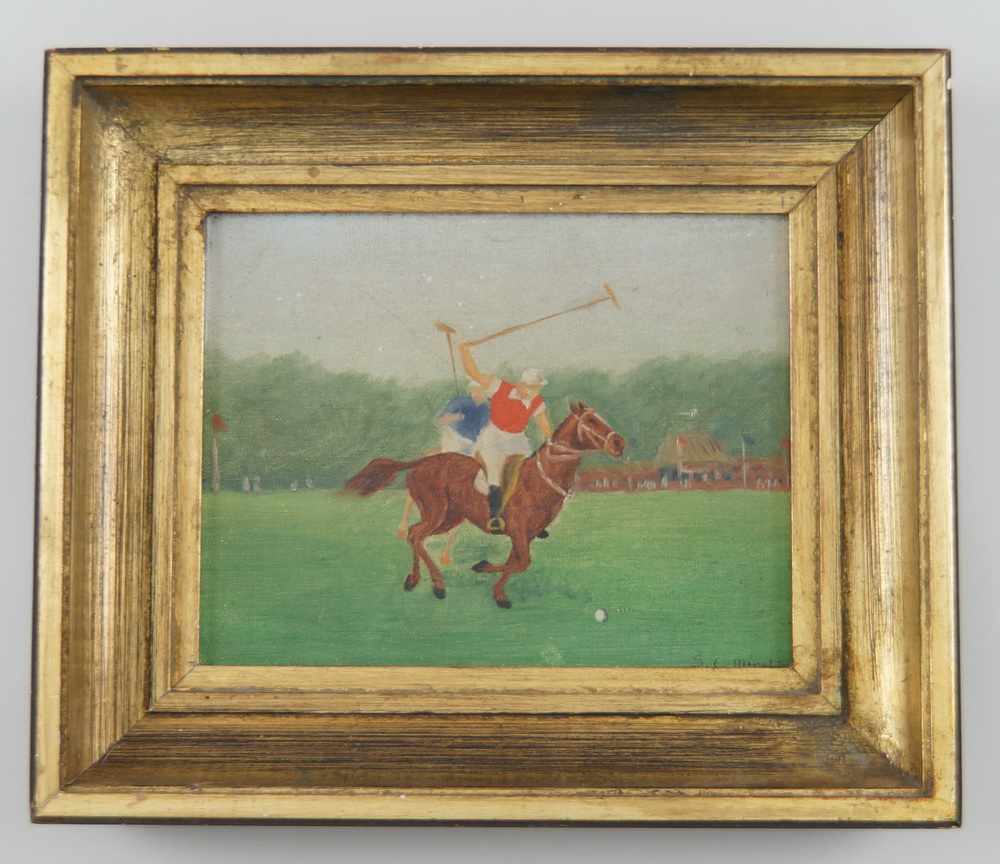 Jockey zu Pferd, Öl auf Leinwand, signiert, S. C. Minet, gerahmt, 29x34,5cm- - -24.00 % buyer's