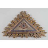 Auge Gottes, Holz geschnitzt und gefasst, besch., 18x31cm- - -24.00 % buyer's premium on the