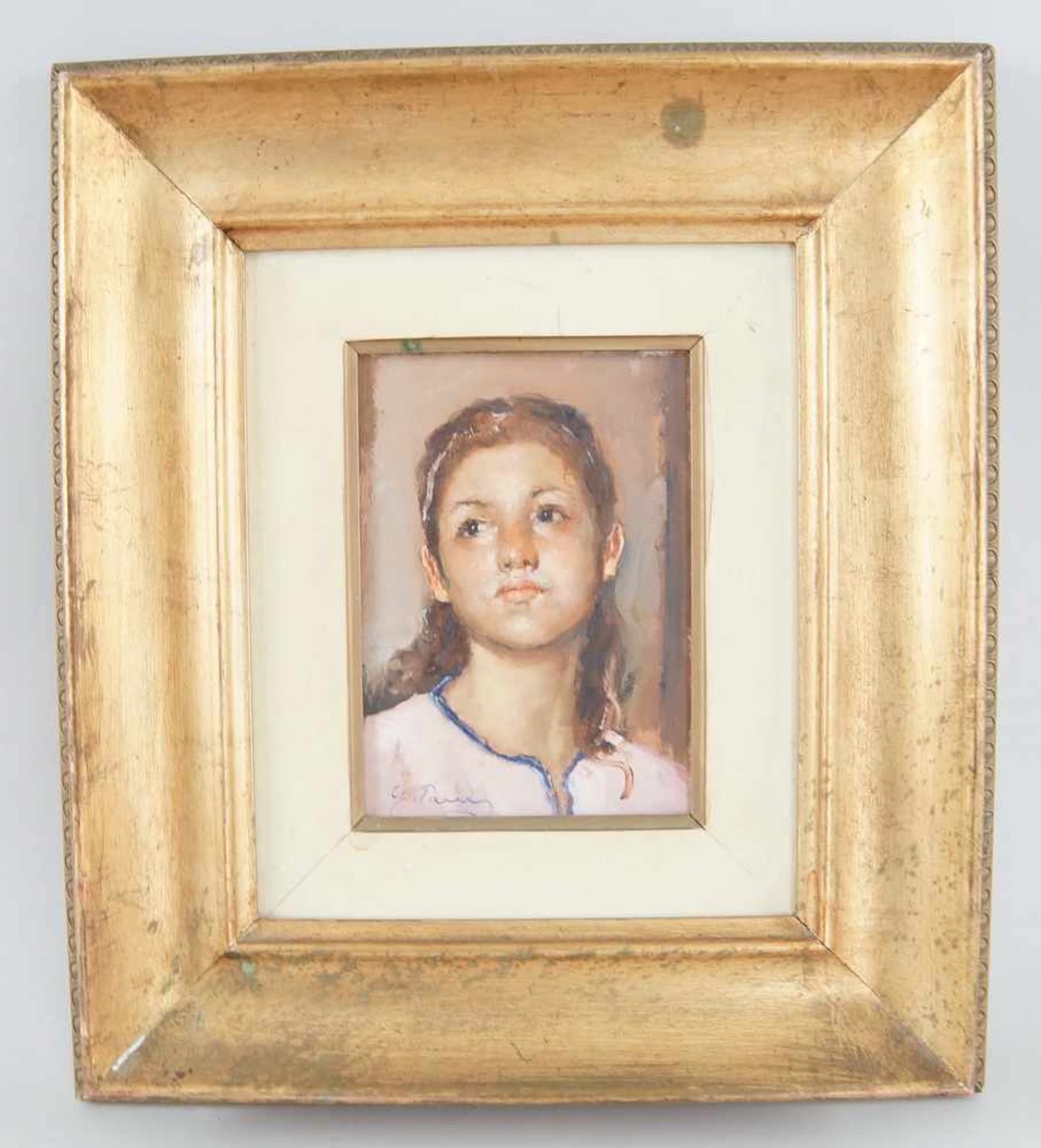 Liebliche Darstellung eines Mädchens, Öl/Sperrholz, signiert, G. Panza, gerahmt, 41x35 cm- - -24. - Bild 5 aus 6