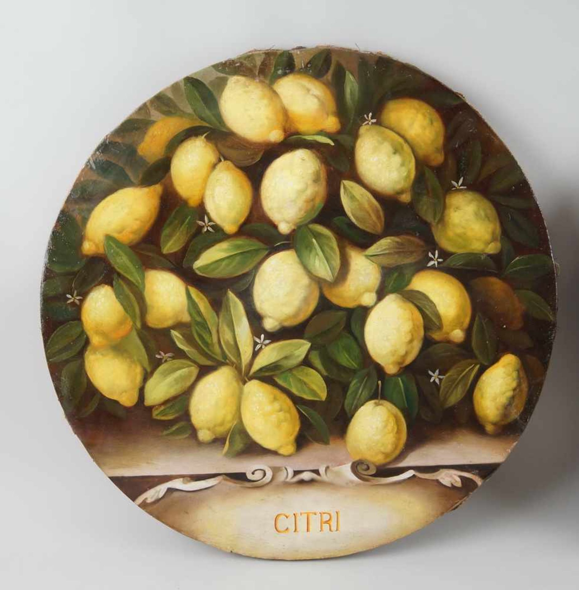 Zwei runde Stilleben, Zitronen und Orangen, Öl auf Leinwand, wohl Italien um 1900,Durchmesser 59,5 - Bild 2 aus 9