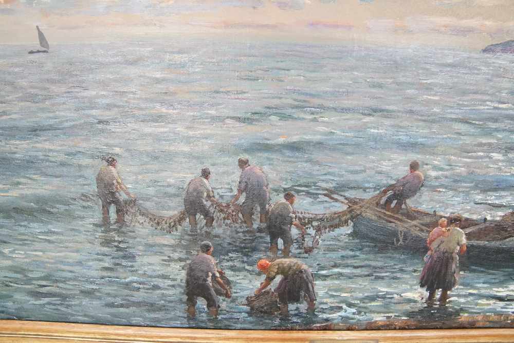 Fischer im Hafen Marina di Napoli, Öl auf Leinwand, gerahmt, signiert, plakettiert, F.Morello, verso - Image 9 of 13