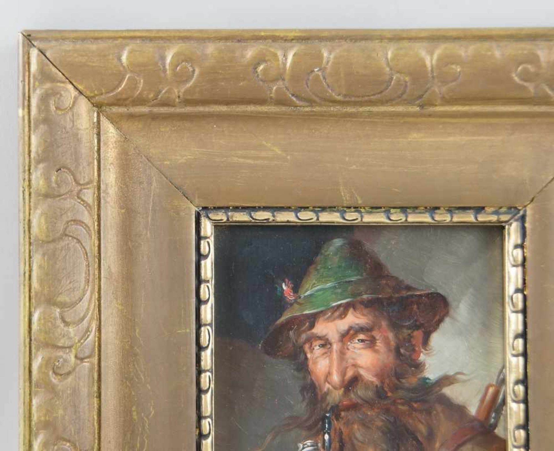 Jäger mit Hut und Pfeiffe, Öl auf Holz, gerahmt, signiert, W. Schmiedgen, 30x26cm- - -24.00 % - Bild 4 aus 5