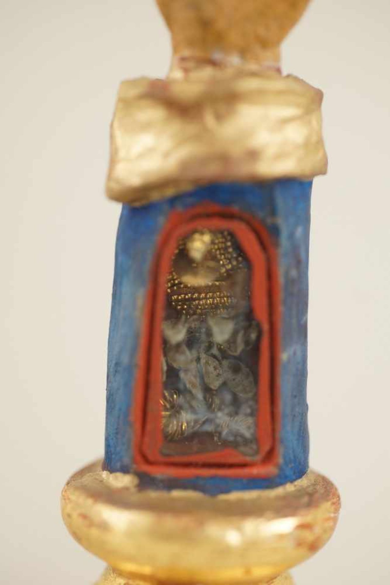 Reliquien Hand, Holz geschnitzt und gefasst, mit Reliquie hinter Glas, H 12cm- - -24.00 % buyer's - Bild 7 aus 7