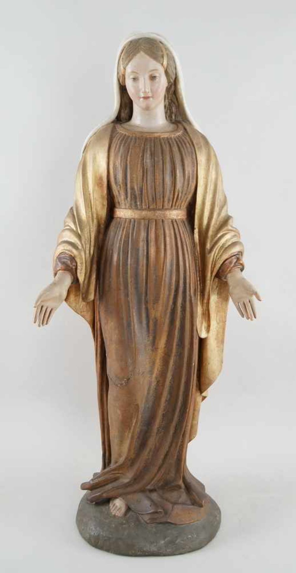 Prächtige neapolitanische Madonna, 19. JH, Holz geschnitzt und gefasst, vergoldet, H 91cm- - -24.