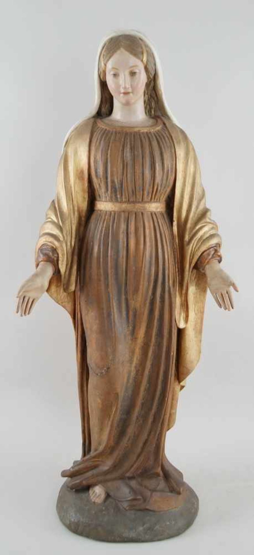 Prächtige neapolitanische Madonna, 19. JH, Holz geschnitzt und gefasst, vergoldet, H 91cm- - -24. - Bild 2 aus 10