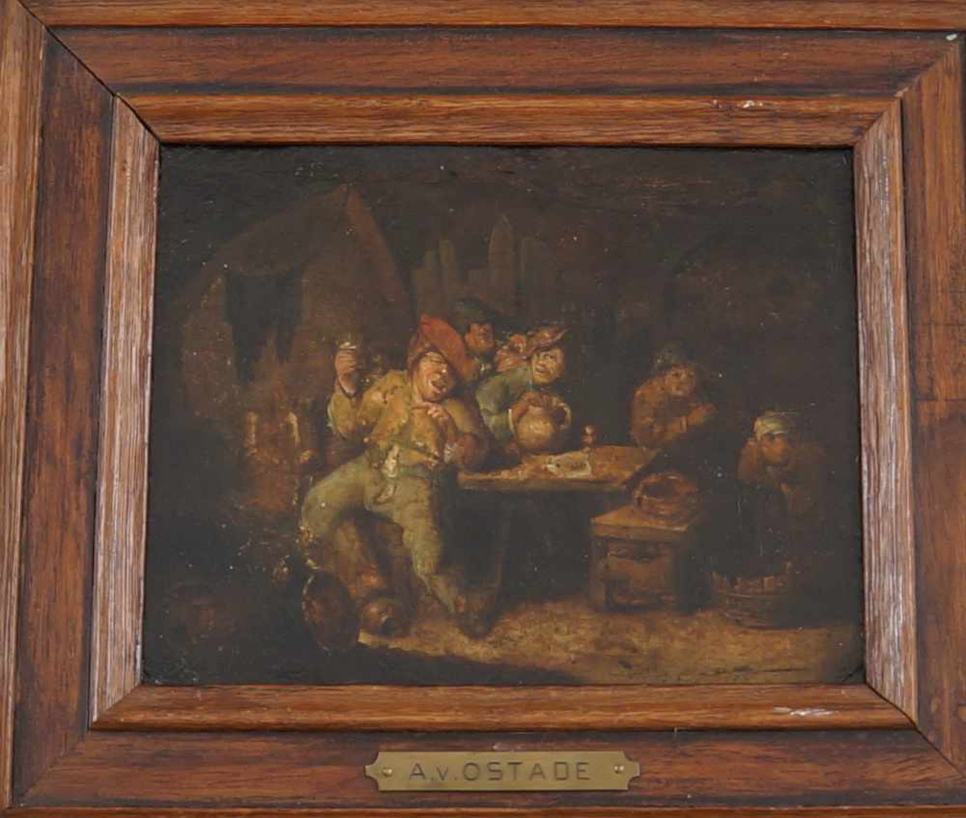 In der Bauernstube, wohl nach Adriaen van Ostade oder dessen Umkreis, Öl auf Holz, versomit - Bild 4 aus 10