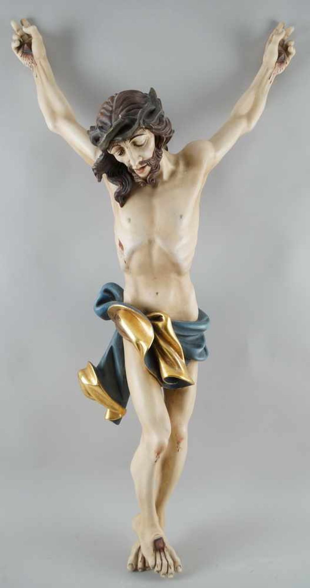 Korpus Christi, Holz geschnitzt und gefasst, rest., 18./19. JH, 118x58cm- - -24.00 % buyer's premium - Bild 3 aus 11