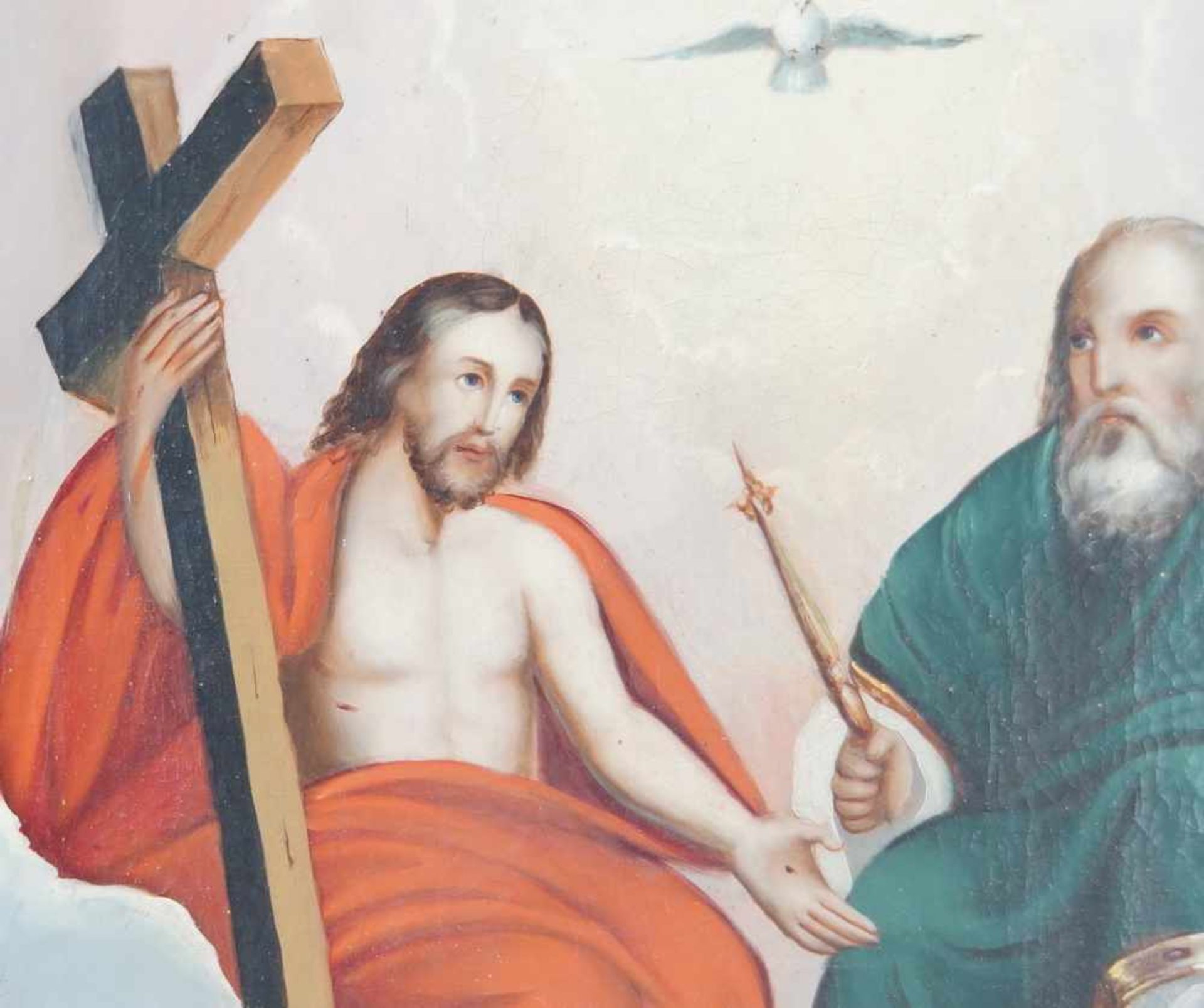 Feine Darstellung der heiligen Dreifaltigkeit, Öl auf Leinwand, 19. JH, 69x55cm- - -24.00 % buyer' - Bild 3 aus 4