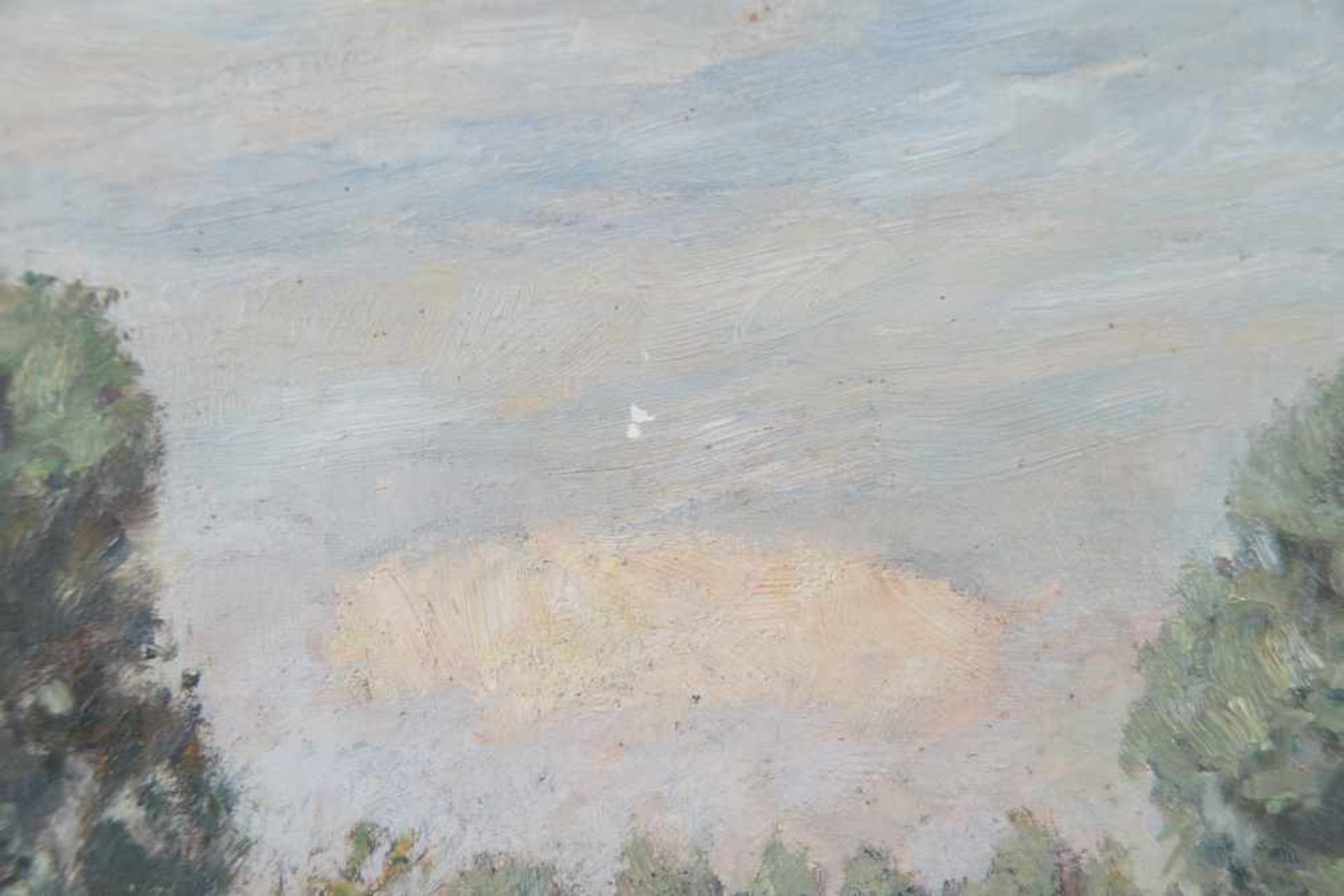 Landschaft mit Holzbrücke über Gewässer, Öl auf Leinwand, gerahmt, signiert, A. Weise, - Bild 4 aus 7