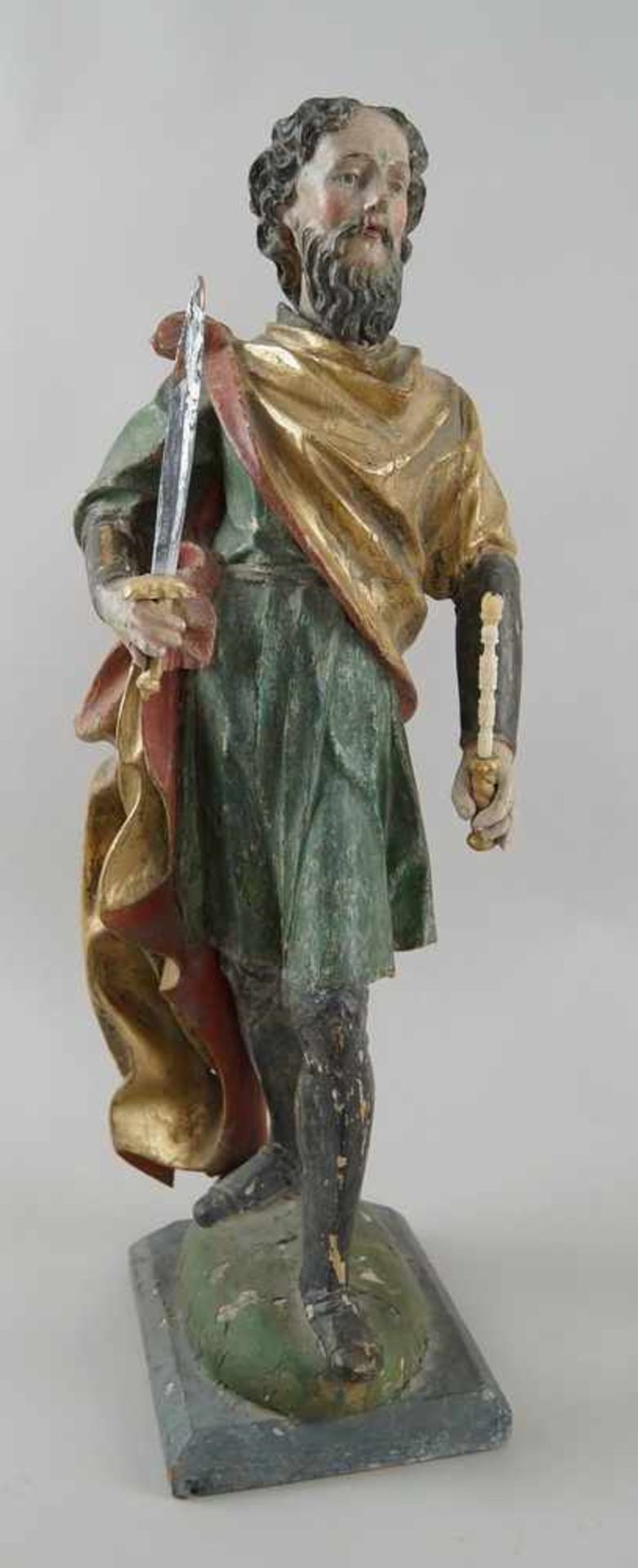Stehender König, Holz geschnitzte und gefasste Skulptur, 18. JH, H 58 cm- - -24.00 % buyer's premium - Bild 2 aus 7