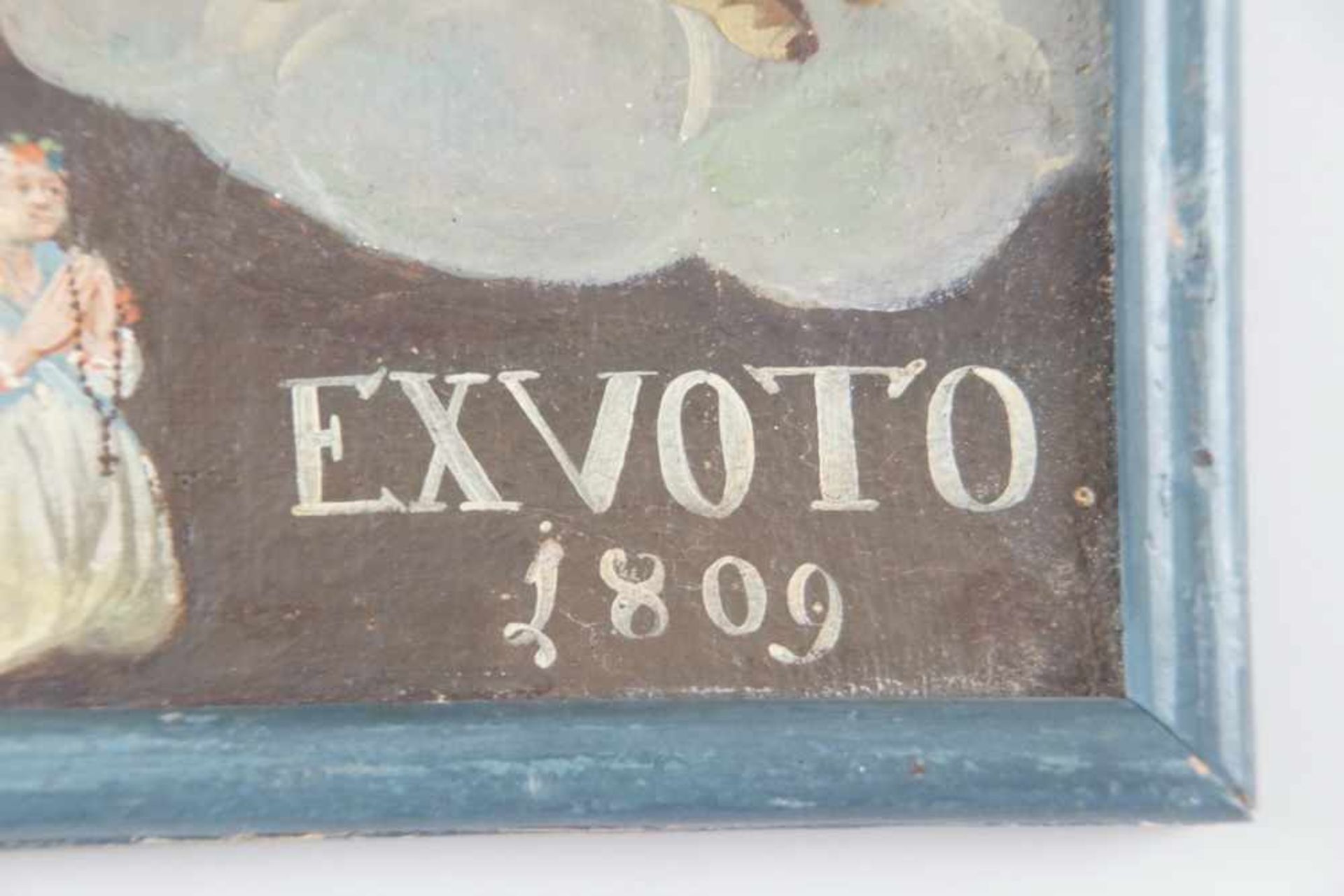 Votivtafel, Öl auf Leinwand, doubliert, gerahmt, datiert 1809, 34x31cm- - -24.00 % buyer's premium - Bild 4 aus 5