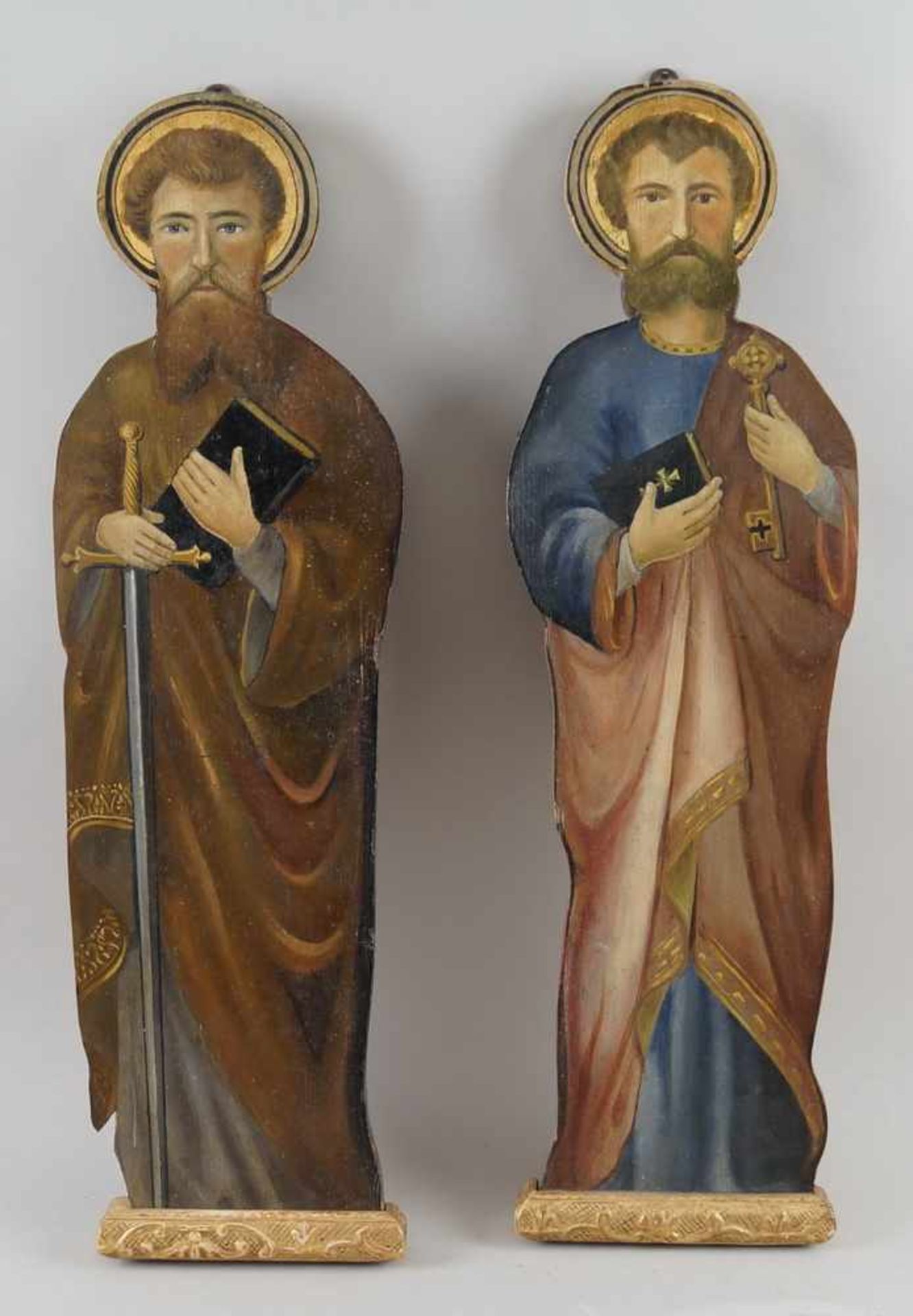 Peter und Paul, heiliger Petrus und Paulus, bemalte Holztafeln, 19. JH, geschnitzt, H 68cm- - -24.00 - Bild 5 aus 7