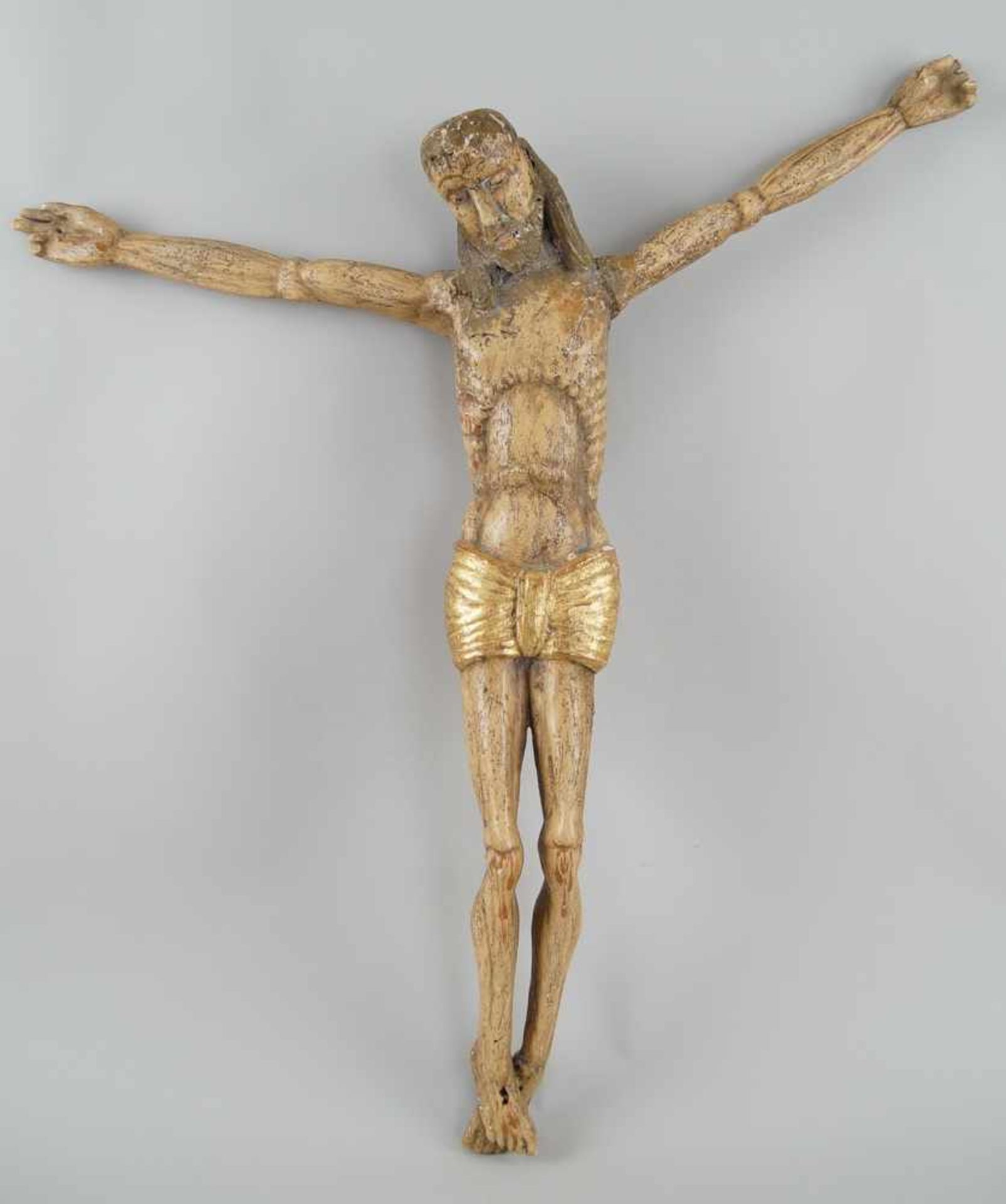 Gotischer Korpus Christi, Holz geschnitzt und gefasst, alte Restaurierungen, 66x64cm- - -24.00 %