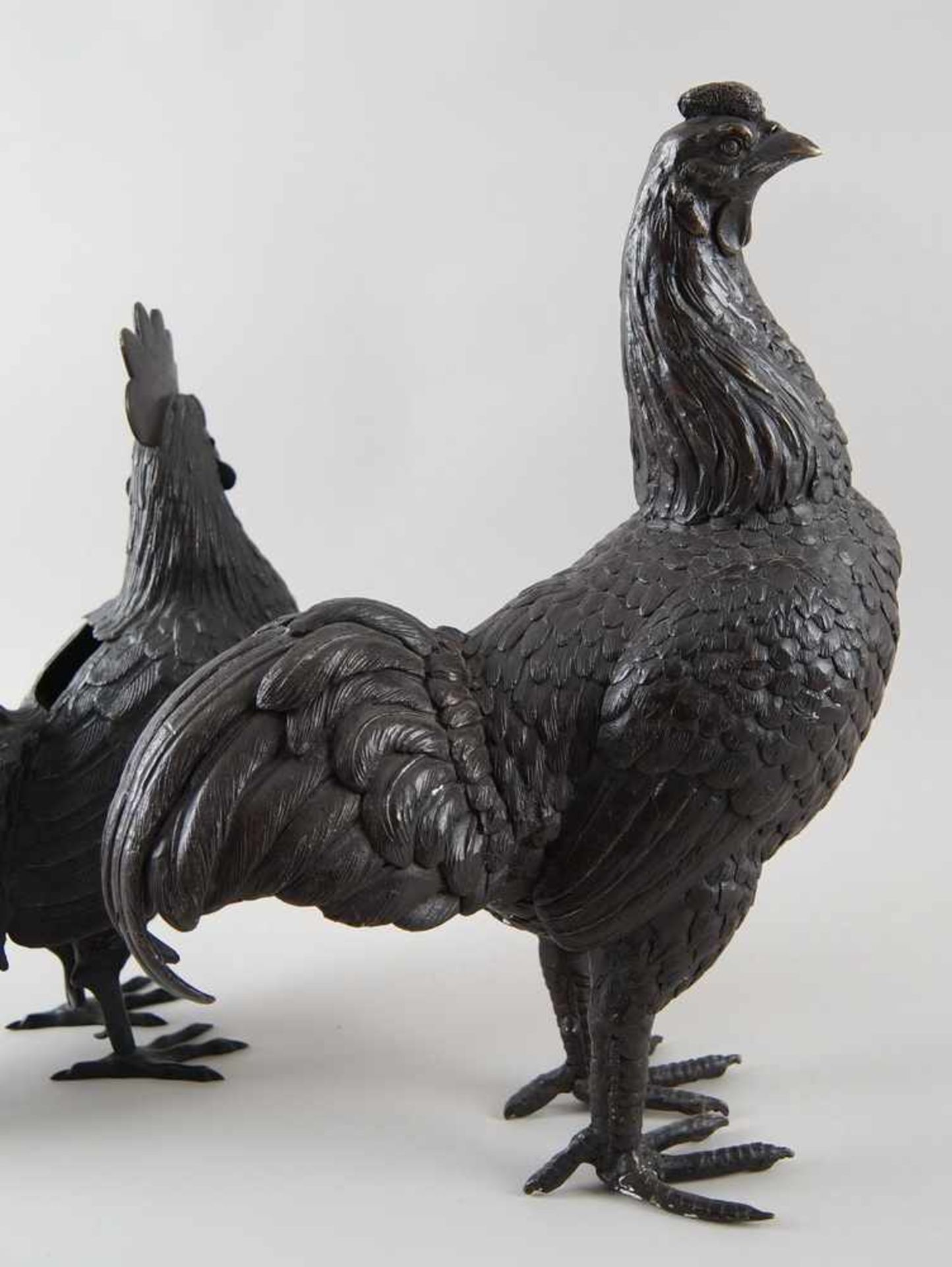 Gockel und Henne, Bronze, 19. JH, sehr naturalistisch gearbeitet, H 34/40 cm- - -24.00 % buyer's - Bild 12 aus 16