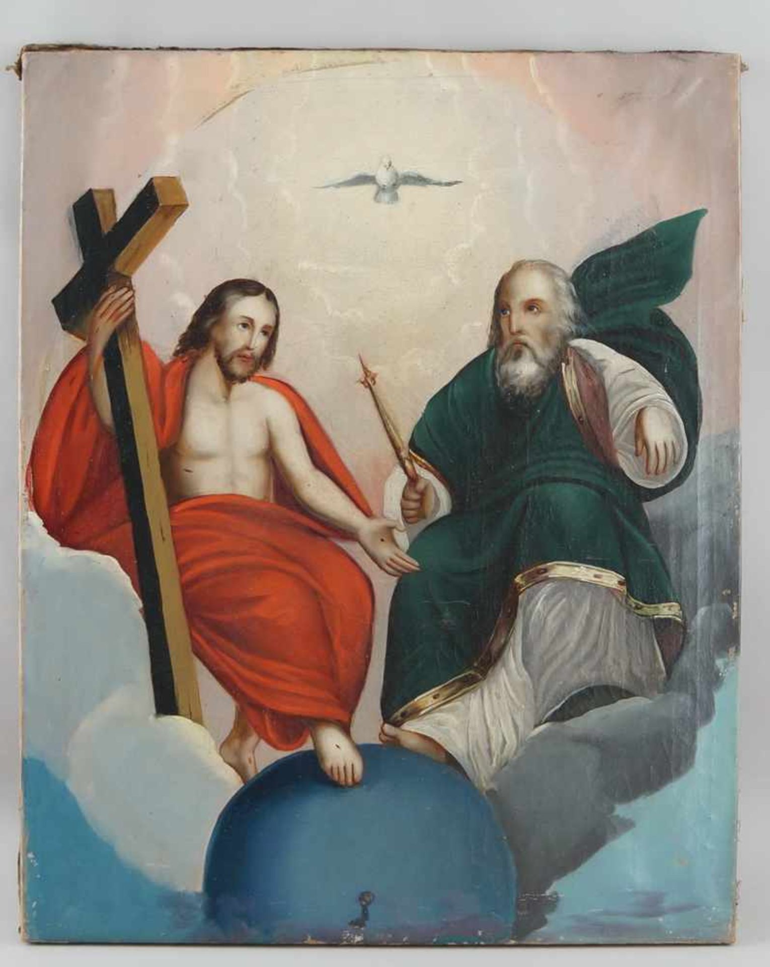 Feine Darstellung der heiligen Dreifaltigkeit, Öl auf Leinwand, 19. JH, 69x55cm- - -24.00 % buyer'