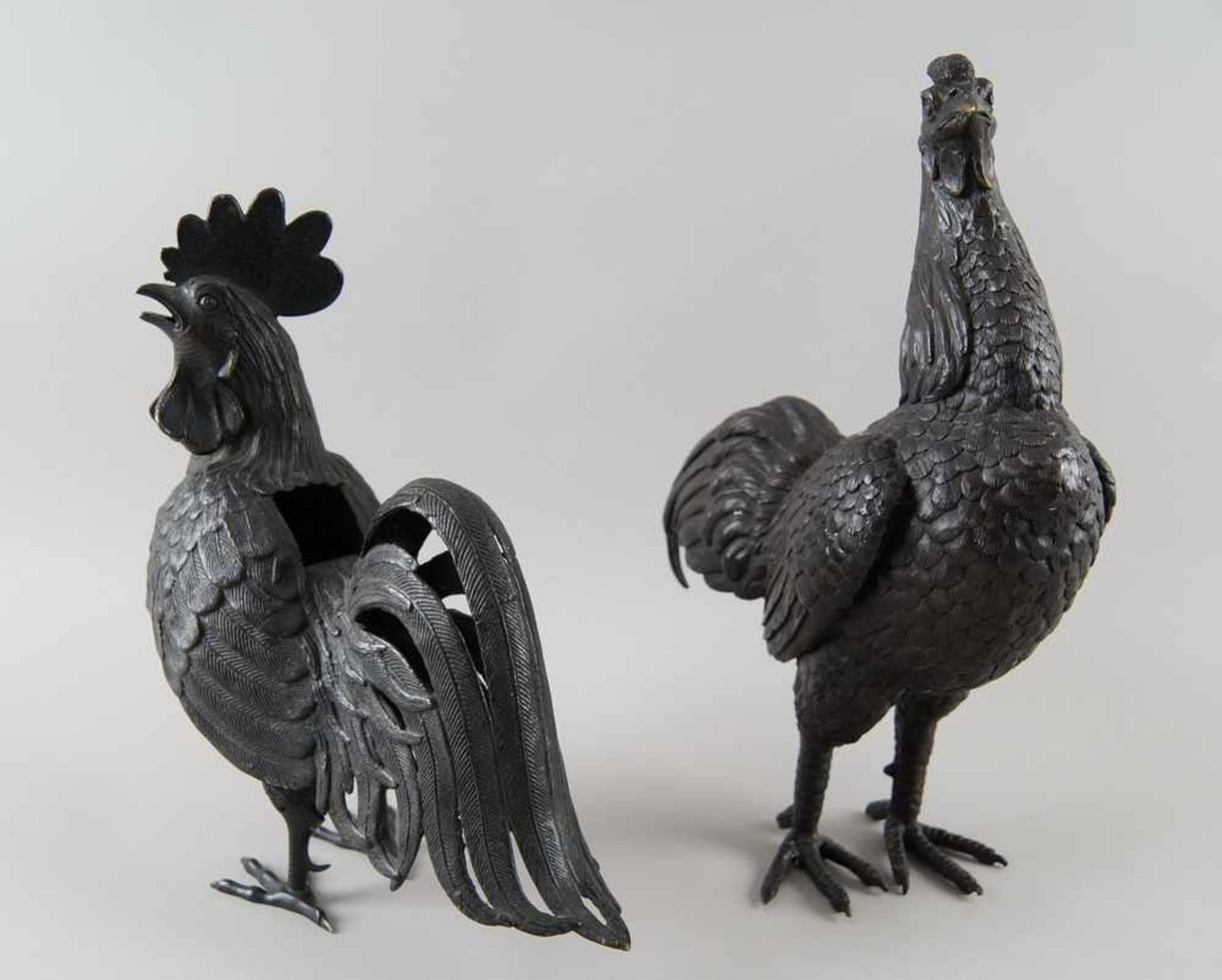 Gockel und Henne, Bronze, 19. JH, sehr naturalistisch gearbeitet, H 34/40 cm- - -24.00 % buyer's - Bild 5 aus 16