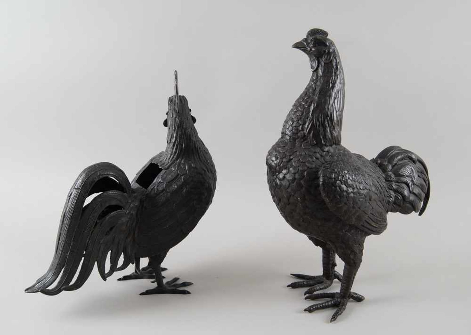 Gockel und Henne, Bronze, 19. JH, sehr naturalistisch gearbeitet, H 34/40 cm- - -24.00 % buyer's - Bild 8 aus 16