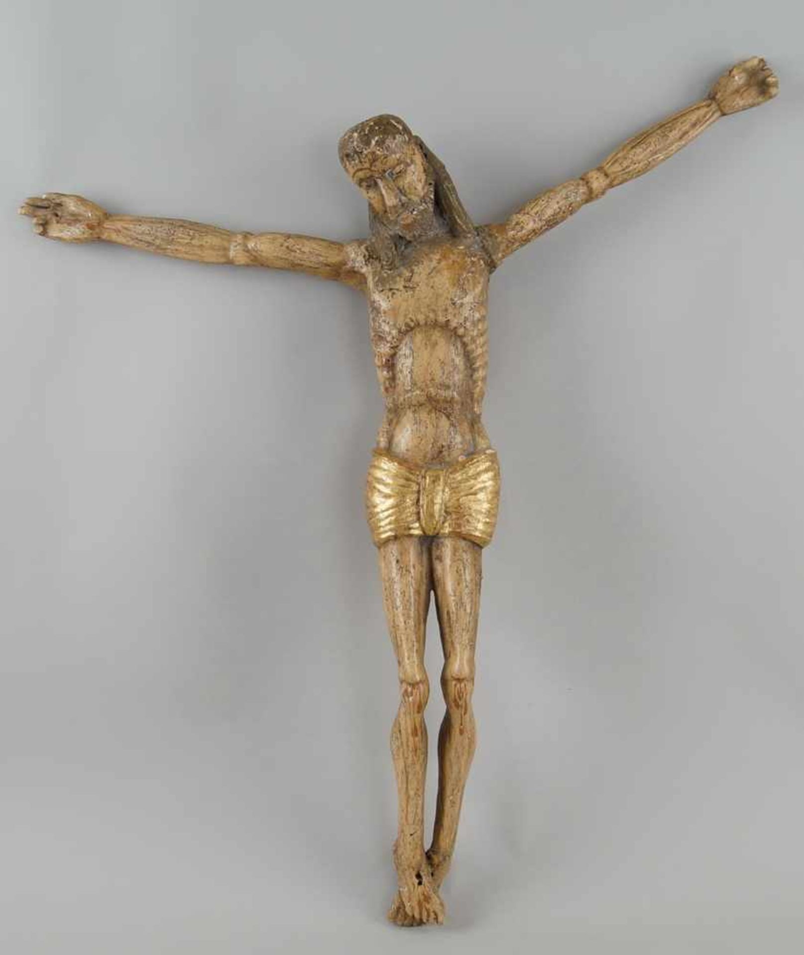 Gotischer Korpus Christi, Holz geschnitzt und gefasst, alte Restaurierungen, 66x64cm- - -24.00 % - Bild 2 aus 6