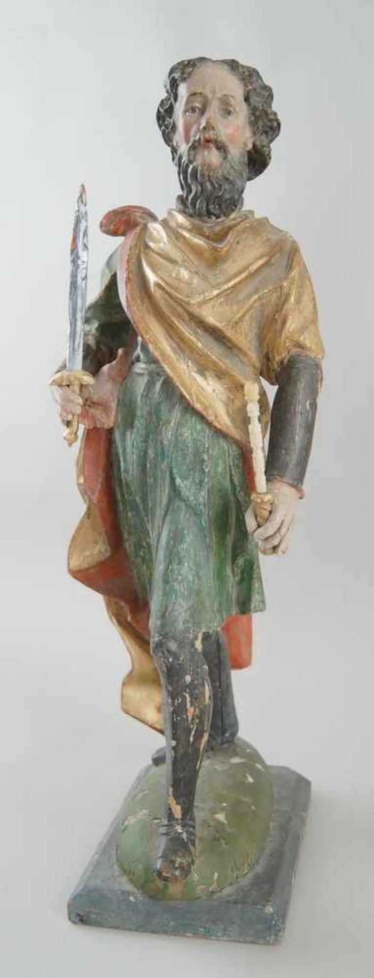 Stehender König, Holz geschnitzte und gefasste Skulptur, 18. JH, H 58 cm- - -24.00 % buyer's premium - Bild 3 aus 7