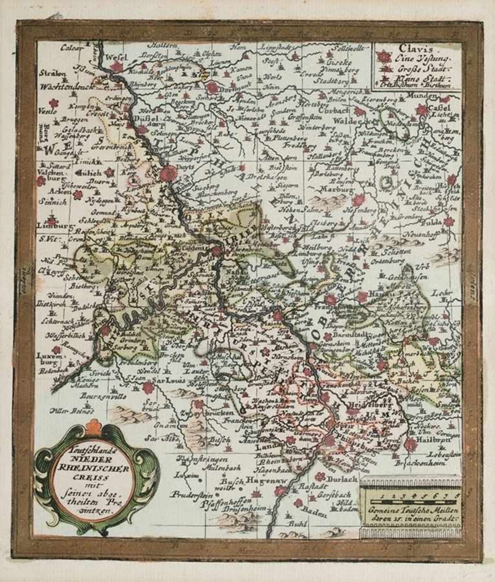 Karte Niederrheinischer KreisKupferstich, koloriert. "Teutschlands Nieder Rheinischer Creiss mit