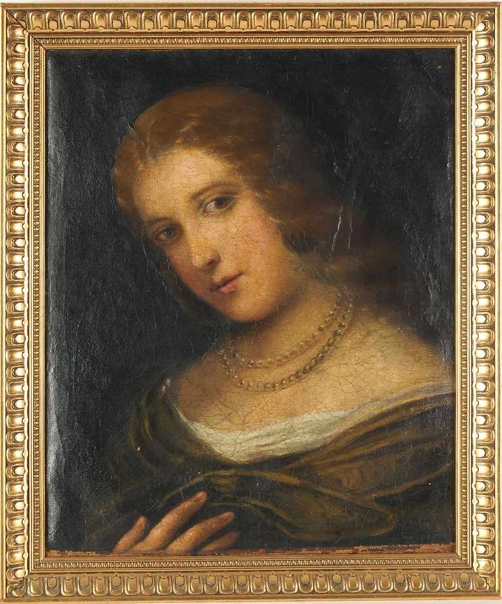 Tizian-Nachfolge(Wohl italienischer Maler, 2. H. 16. Jh.) Öl/Lwd. Porträt einer jungen Frau mit