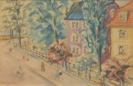 Stirmlinger, Leo (Lo Sagitta)(Deutscher Maler, geb. 1902 in Karlsruhe) Aquarell/Papier. Straße mit