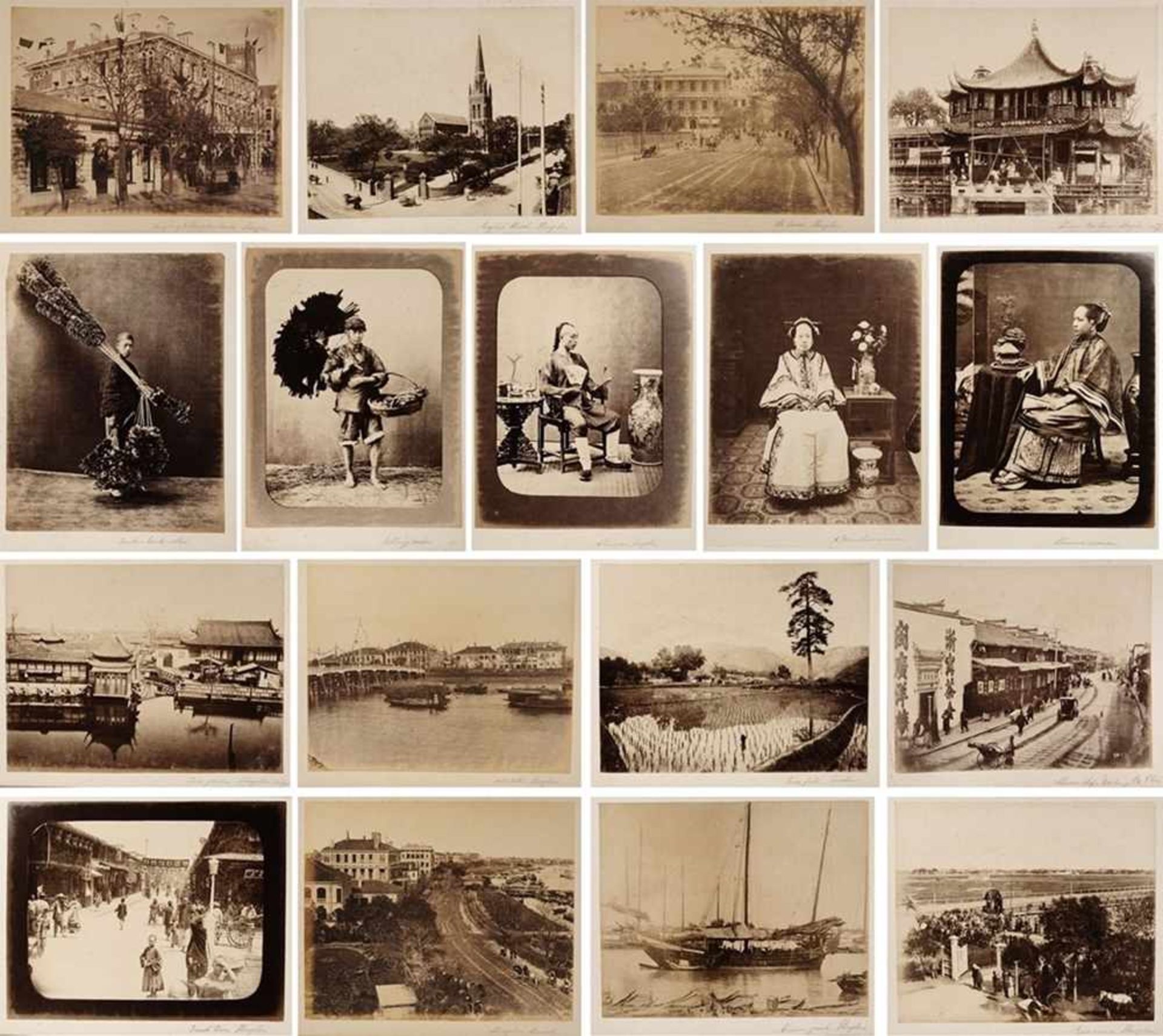 Fotoalbum mit historischen China-AnsichtenCa. 73 sepiafarbene Albuminabzüge. Versch. Ansichten von