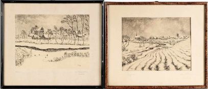 Strauß, R.(Deutscher Maler, 1. H. 20. Jh.) Federzeichnung/Papier. 2 Bl. Winterliche Landschaften mit