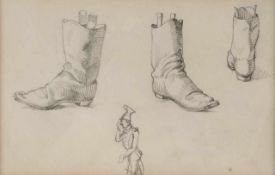 Rayski, Ferdinand vonBlei/Papier. Studienblatt mit 3 versch. Ansichten eines Stiefels sowie unten