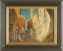 Braun, Oskar(Deutscher Maler, geb. 1909) Öl/Lwd. Orientalische Gasse mit Passanten. L. u. sign. 31 x