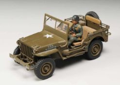 U.S. Jeep für Elastolin-MassefigurenMetall u. Massegemisch, polychrom bemalt. Mit Fahrer.