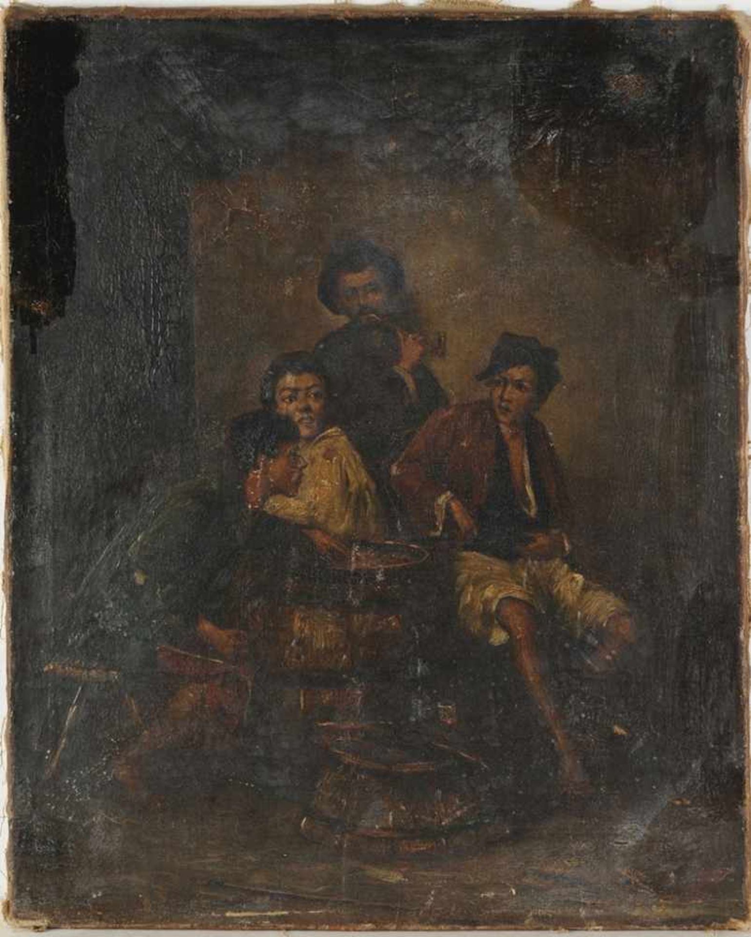 Unbekannt(Spanischer o. italienischer Maler, 18./ A. 19. Jh.) Öl/Lwd. Szene mit Straßenjungengruppe.