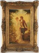 Unbekannt(Deutscher Maler, 2. H. 19. Jh.) Öl/Holz. Galante Szene mit Paar im Park. R. u. nicht
