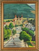 Ebermann, F.(Deutscher Maler, 1. H. 20. Jh.) Öl/Sperrholz. Blick auf die barocke Wallfahrtskirche