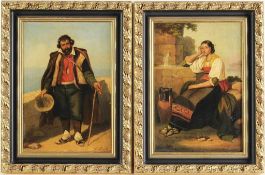 Carelli, Giuseppe(1858 Neapel - 1921 Portici) Öl/Lwd. Porträtpaar. Ganzfigurige Darstellung eines